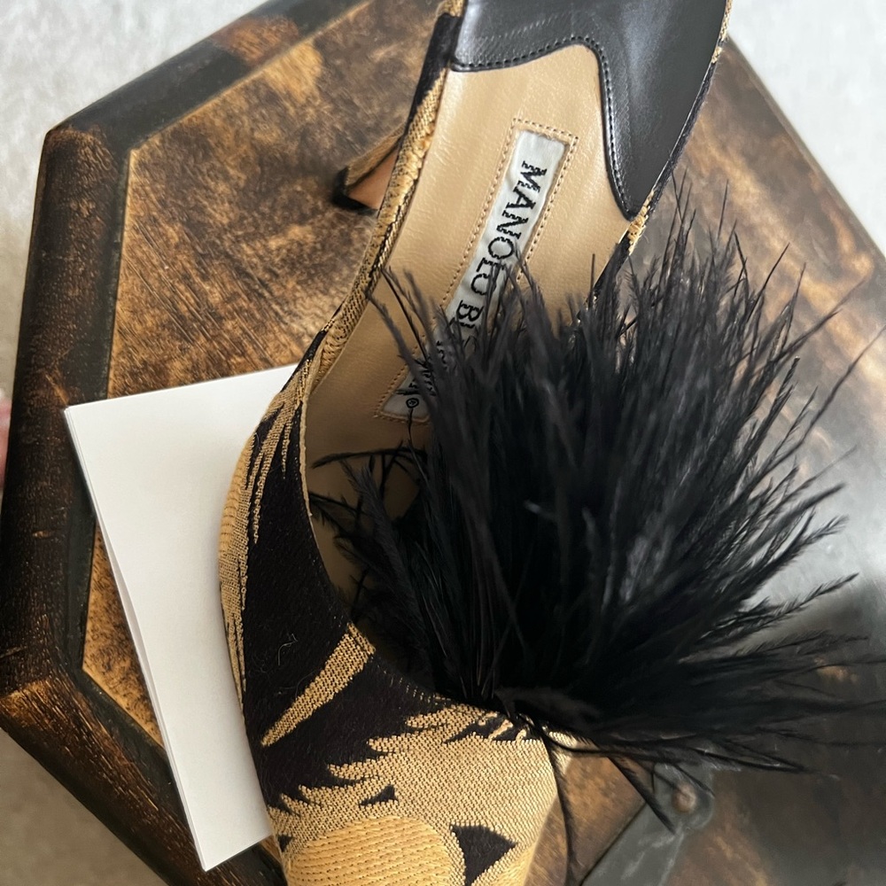 Manolo Blahnik Black Feather Heels